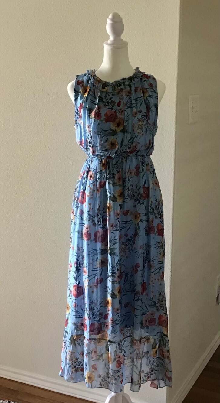 Le Ragazze Italian Floral Silk Blend Sleeveless Maxi Dress Size L boho - Picture 2 of 8